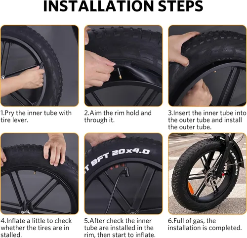 Miniatura 3 de OUXI 20x4.0 Fat Tire Tube, Puncture Resistant Folding MTB Replacement Tire, 20x4.0 Fat Tyre for MTB and Ebikes, All-Terrain Directional Tread
