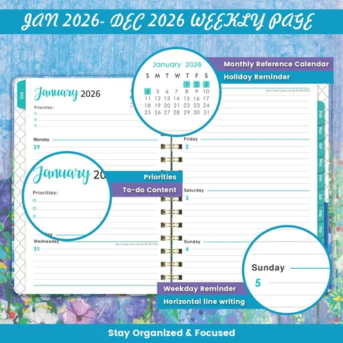 Miniatura 4 de Agenda 2026 – Agenda semanal y mensual 2026, enero 2026 – diciembre 2026, 6.4 x 8.5 pulgadas, agenda calendario 2026 con pestañas mensuales