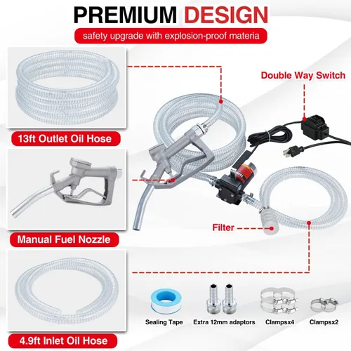 Miniatura 2 de TOPWAY Kit de bomba de combustible de gasolina de 110 V, bomba de transferencia de aceite autocebante con mango, bombeo reversible, protección