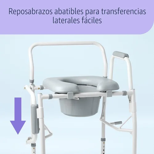 Miniatura 2 de Medline Cómoda de brazo abatible para adultos y personas mayores, asiento acolchado, orinal extraíble, protector contra salpicaduras, brazos