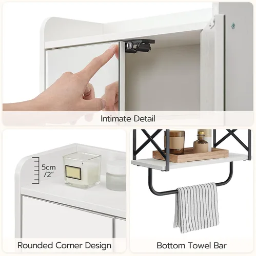 Miniatura 7 de HOOBRO Gabinete de pared para medicina con espejo, gabinete de almacenamiento de baño con espacio oculto y barra de toalla, puertas dobles