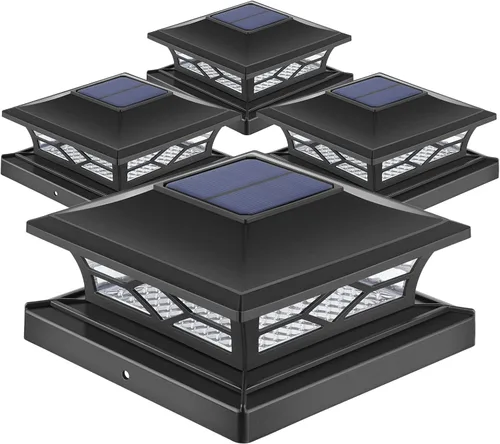 Miniatura 18 de APONUO - Luces solares para punta de poste, paquete de 6, 2 modos, luces solares para postes de valla, IP65 impermeables, encendido/apagado