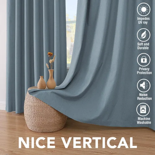 Miniatura 7 de H.VERSAILTEX Cortinas opacas de lino de 72 pulgadas de largo, 100% opacas, con aislamiento térmico, con aspecto de lino texturizado, con ojales Azul