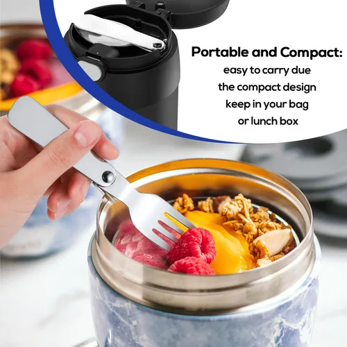 Miniatura 7 de BOXOB 2 cucharas plegables y 2 tenedores plegables para termo Funtainer de 10 onzas, cucharas de acero inoxidable de repuesto portátiles, tenedores