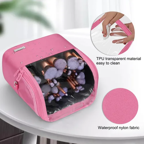 Miniatura 5 de TANTO Estuche para brochas de maquillaje de pie, soporte para brochas de maquillaje, bolsa de cosméticos profesional de viaje, bolsa de Rosa rosado