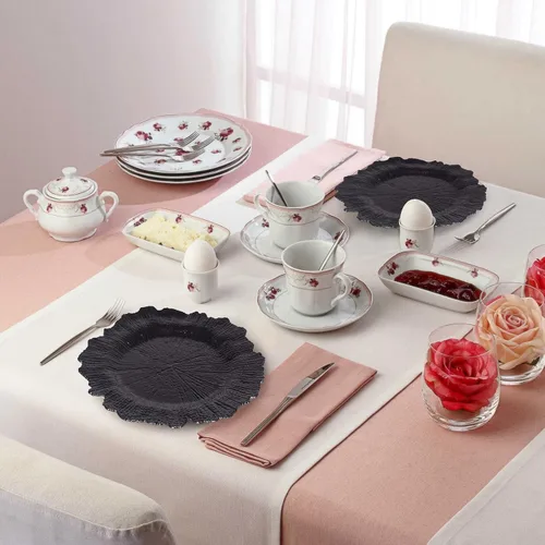 Miniatura 5 de MAONAME Juego de 8 platos base redondos negros de 13 pulgadas, bajoplatos de arrecife para platos de cena, platos base de plástico para boda