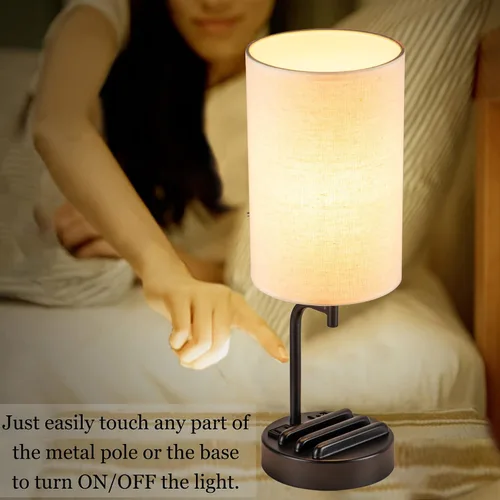 Miniatura 6 de Lámpara de mesa USB con control táctil Dreamholder, lámpara de noche mejorada de 3 vías regulable con puertos de carga USB C & A y tomacorriente AC