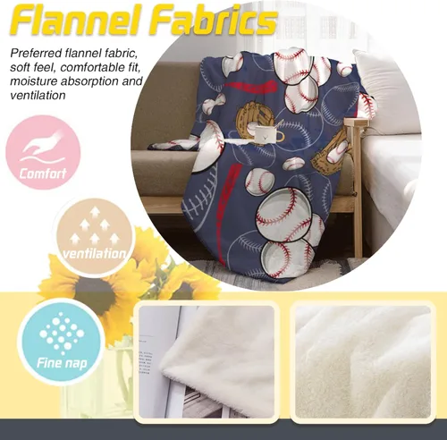 Miniatura 6 de Manta de béisbol suave y cálida para niños y adultos, manta de franela de lujo ligera y acogedora para sofá, cama, sofá, 50 x 40 pulgadas