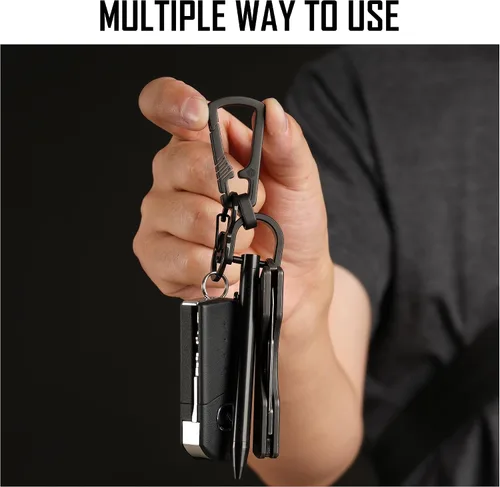 Miniatura 3 de KeyUnity KM17BK Titanium EDC Mosquetón Llavero Clip con Anillo D, Herramienta de Escritura KP00BK Bolt Action y Anillo Giratorio KA15BK
