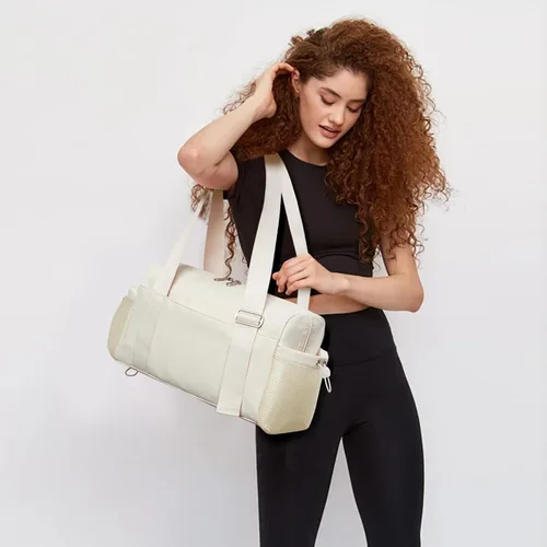 Miniatura 8 de WLLWOO - Bolsa de gimnasio pequeña con bolsillo húmedo para mujer, bolsa de lona para yoga, bolsa de entrenamiento ligera para baile, fines