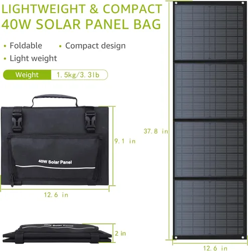 Miniatura 4 de Panel solar portátil de 40 W, cargador solar plegable para generador de estación de energía solar al aire libre, soporte ajustable, conectores 10