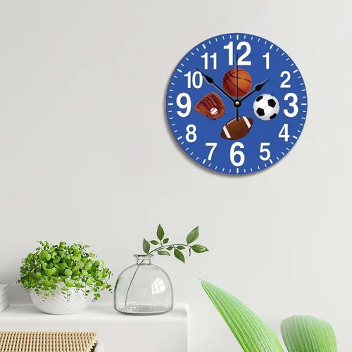 Miniatura 6 de ArogGeld Reloj de pared deportivo para niños, 10 pulgadas, redondo, de madera, vintage, funciona con pilas, grande, silencioso, personalizado