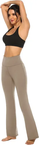 Miniatura 7 de AFITNE - Pantalones de yoga con corte de bota con bolsillos para mujer de talle alto pantalones de yoga para entrenamiento con control de abdomen