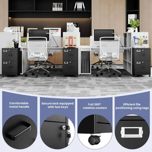 Miniatura 6 de Archivador de 2 cajones con cerradura, archivador vertical móvil para colgar carpetas tamaño A4/carta/legal, debajo del escritorio, pequeños