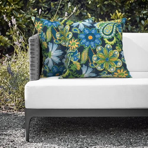 Miniatura 609 de Juego de 2 almohadas para exteriores de 16 x 16 pulgadas, repelentes al agua con interiores, para muebles de patio, hogar, jardín, geometría bohemia