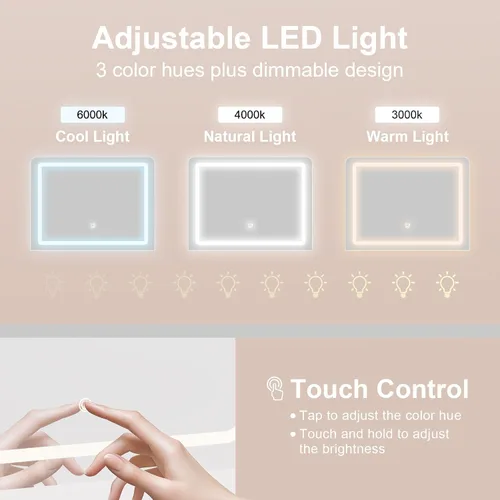 Miniatura 4 de Tocador de maquillaje con espejo iluminado y toma de corriente – 2 estantes, 2 cajones, almacenamiento inferior – Viene con taburete tapizado