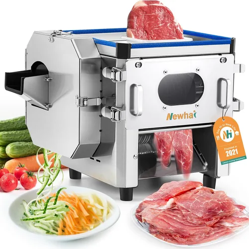 Newhai máquina cortadora de carne comercial 2 en 1, rebanador de carne eléctrico de 3.5mm, rebanador y triturador de alimentos y verduras, 850W 110