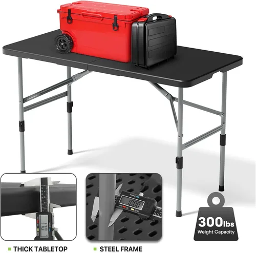 Miniatura 6 de Magshion Mesa plegable de plástico de 4 pies, mesa de comedor portátil plegable para interiores y exteriores con asa, ideal para picnic y Negro