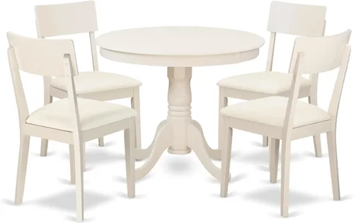 Miniatura 17 de East West Furniture ANAD3-LWH-LC - Juego de mesa y sillas de cocina de 3 piezas contiene una mesa de comedor redonda con pedestal y 2 sillas