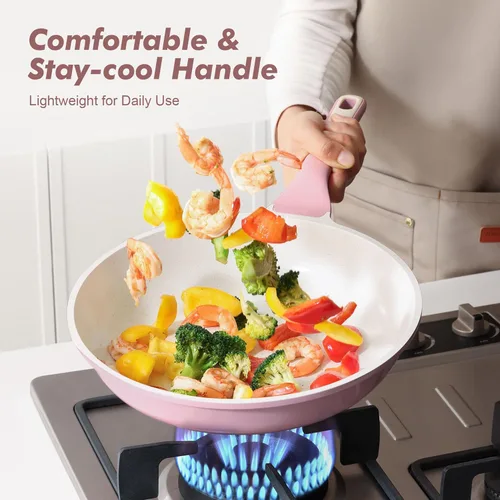 Miniatura 5 de SENSARTE Sartén antiadherente de cerámica de 8 pulgadas, sartén saludable no tóxica, sartén para tortilla compatible con inducción con mango Rosa