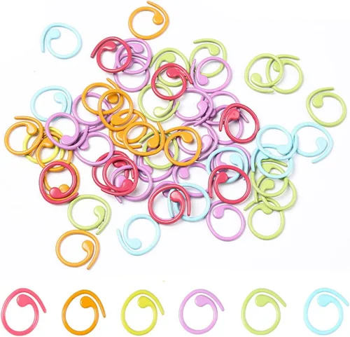 50 marcadores de punto de ganchillo para tejer de metal, coloridos marcadores de ganchillo clips de puntada, marcador de puntada, clip de aguja de