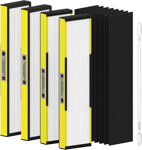Paquete de 4 filtros FLT5000 True HEPA C + LB5000 bombilla UV compatible con AC5000/AC5000E/AC5250PT/AC5350B/AC5350BCA/AC5350W/AC5300B y Amarillo