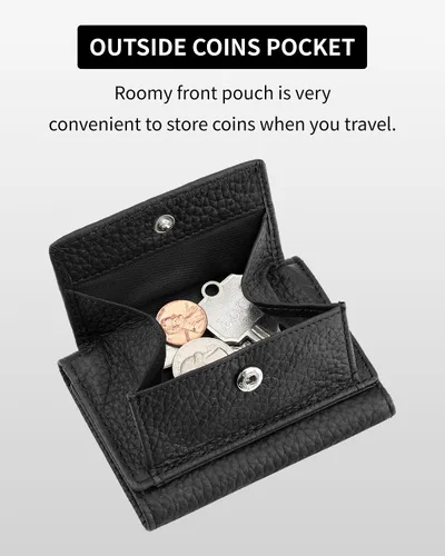 Miniatura 2 de Karmiir RFID - Cartera pequeña de cuero para hombres y mujeres con bolsa para monedas, billetera compacta de triple bolsillo con ranura