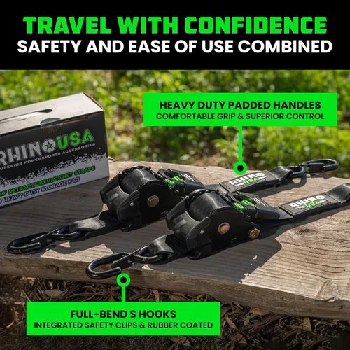 Miniatura 3 de Rhino USA Correas de carraca retráctiles (paquete de 2) - 2 pulgadas x 3 metros (1,376 kg de fuerza de rotura) - Correas de amarre auto-retractiles