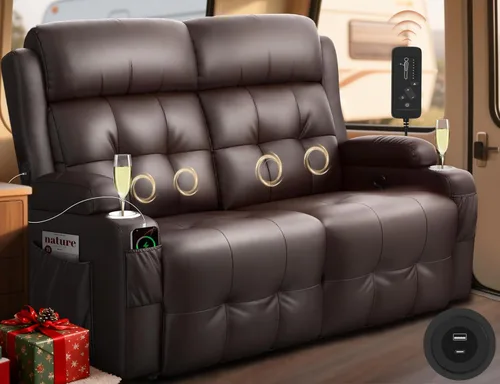 Miniatura 13 de Sofá Reclinable Loveseat para RV, Sofá Reclinable de Masaje de 3 Asientos Abrazador de Pared con USB, Bolsillos Integrados, Portavasos, Sofás Cama