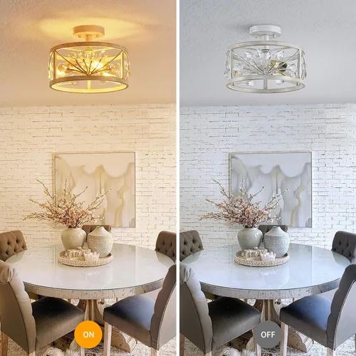 Miniatura 4 de WUZUPS Lámpara de araña de cristal con 3 luces, estilo vintage, estilo granja, industrial, semiempotrada, para vestíbulo, pasillo, almacenamiento
