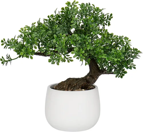 DILATATA Árbol bonsái artificial de enebro zen, planta bonsái de 9 pulgadas de alto, árboles bonsái artificiales con maceta de cerámica blanca