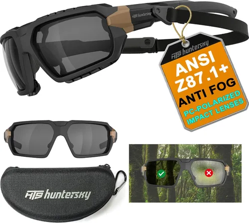 HTS HUNTERSKY Ballistic Tactical ANSI Z87.1+ Impact Protection Anti Fog Shooting Glasses Military Grade Airsoft Range Gris negro