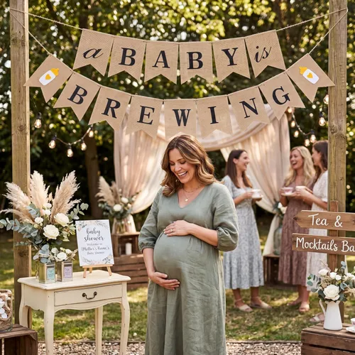 Miniatura 5 de Boao Pancarta con texto en inglés "A Baby Is Brewing", decoración de fiesta de pañales, pancarta temática de café para baby shower para celebración