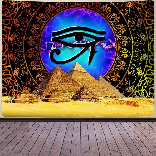 Aidatain Tapiz de pirámide egipcio ojo de Horus para colgar en la pared, mandala dorado bohemio, franela de mitología antigua, tamaño grande, 80