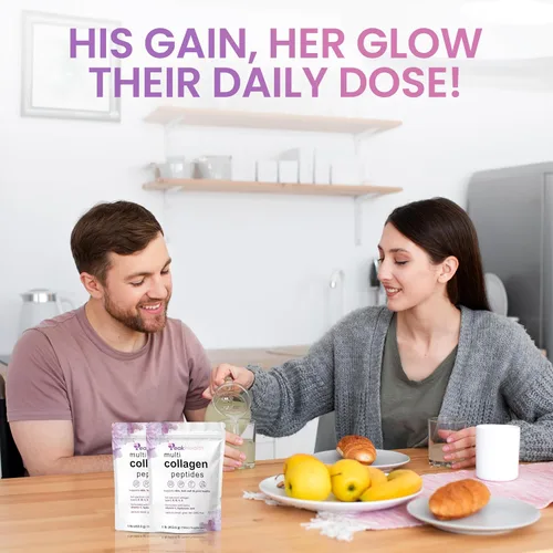 Miniatura 12 de Polvo de péptidos de colágeno múltiple, 1 libra de colágeno en polvo, tipo I, II, III, V, X con biotina, ácido hialurónico, vitamina C, proteína