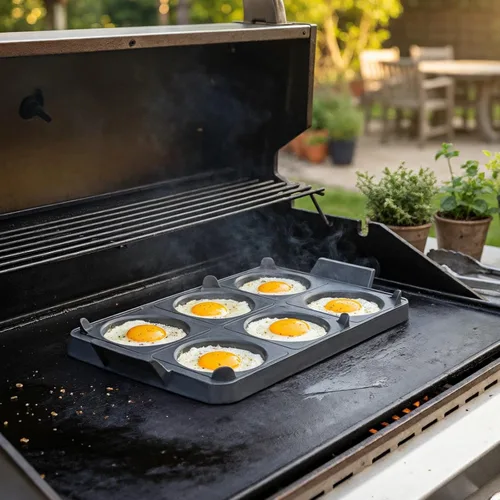 Miniatura 5 de Moldes de silicona para huevos, anillos antiadherentes de 6 agujeros para freír huevos, compatible con utensilios de cocina Blackstone, bandeja