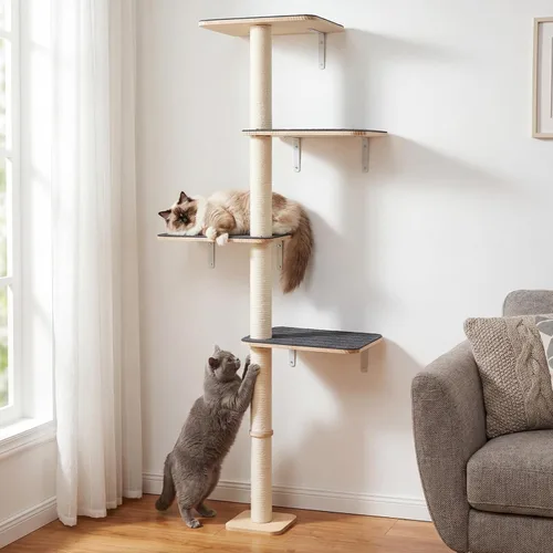 Veehoo Árbol de pared para gatos grandes, escalador de pared para gatos de 66 pulgadas de alto con perchas grandes y alfombra antideslizante,