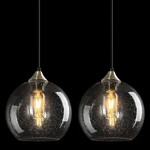Miniatura 41 de Luces colgantes de vidrio marrón claro, iluminación de isla de cocina, lámparas colgantes de globo, iluminación colgante moderna para dormitorio