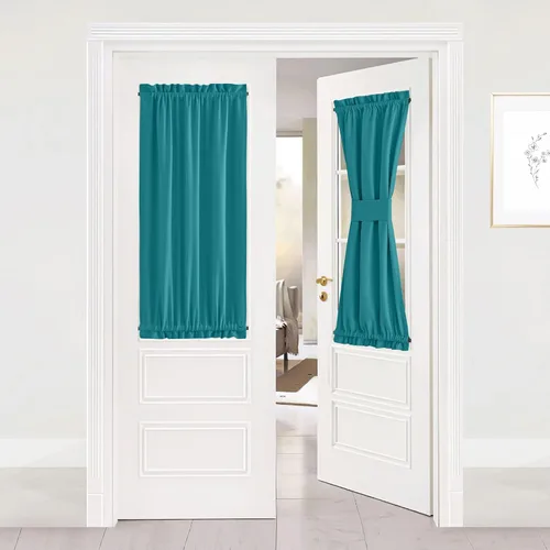 Miniatura 16 de NICETOWN Cortinas opacas unicolor con aislamiento térmico para puerta francesa, granja, oscurecimiento de habitación, puertas y ventanas de Marrón