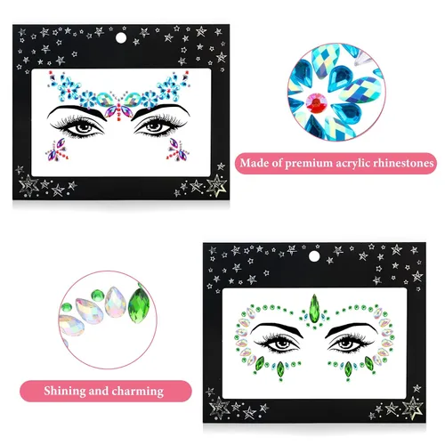 Miniatura 3 de 12 juegos de joyas para la cara, diamantes de imitación autoadhesivos, gemas de sirena para el cuerpo de sirena, calcomanías de cristal