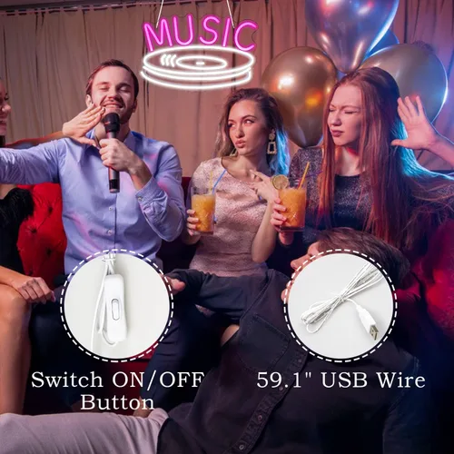 Miniatura 4 de Letrero de neón de grabación de música en rosa y blanco, luces de neón LED para decoración de pared, luces de neón USB para dormitorio, estudio