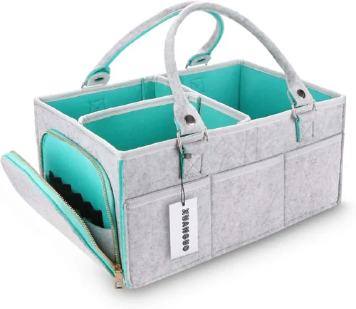 Miniatura 9 de XUANGUO Organizador de Pañales para Bebé con Asa - Cesta de Almacenamiento de Guardería Neutral por Género - Bolsa de Mano Portátil - Organizador