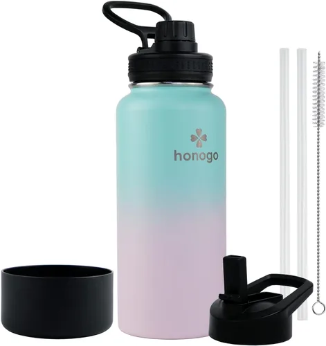 Miniatura 20 de Botella de agua aislada de 64 onzas con tapa de popote y tapa de boquilla, jarra de agua de medio galón de acero inoxidable con mango de paracord