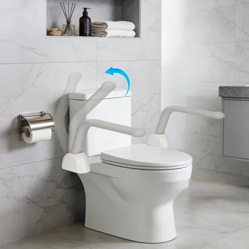 Miniatura 4 de Rieles de seguridad para inodoro para personas mayores, reposabrazos ajustables, ahorro de espacio, elegante y duradero, antideslizante y Gris