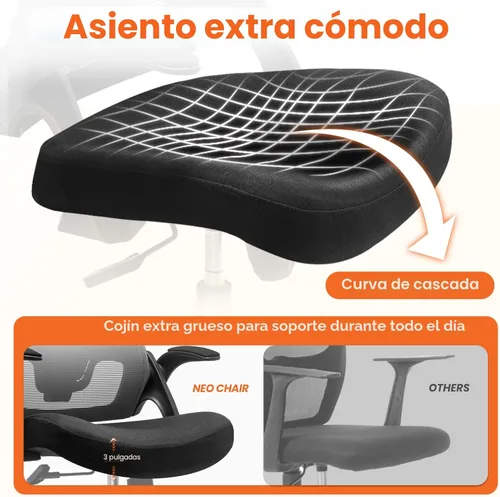 Miniatura 4 de NEO CHAIR Silla de escritorio de oficina para computadora de juegos, respaldo alto, asiento cómodo de malla con reposacabezas ergonómico ajustable