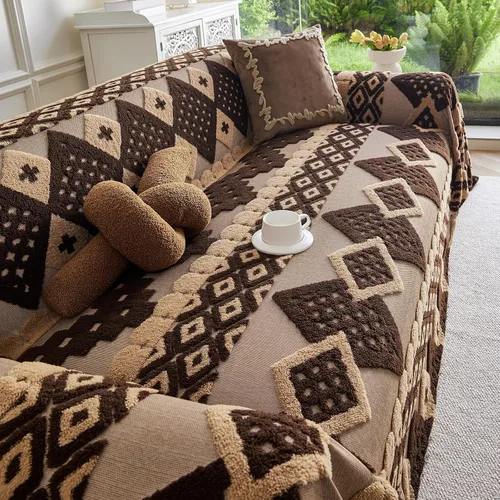Miniatura 13 de HANDONTIME - Funda de felpilla de sofá para perros, para sillón, sofá modular, biplaza, futón o en forma de L, estilo bohemio, con borlas, lavable