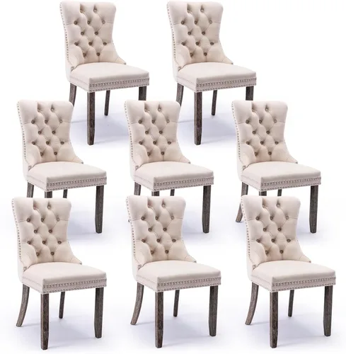 Miniatura 49 de Juego de 4 sillas de comedor de terciopelo, sillas de comedor tapizadas con ribete de cabeza de clavo y patas de madera maciza para cocina