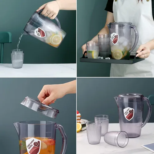 Miniatura 6 de HOMQUEN Jarra de plástico con 3 tazas, jarra de agua de 60 onzas/1.8 L con tapa, jarra de té helado, jarra de agua, jarra de agua con asa para té