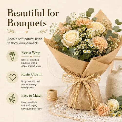 Miniatura 4 de Sukh - 3 piezas de cinta de rafia natural de paja para ramos de floristería, decoración, manualidades, envoltura, cinta de cuerda para Navidad