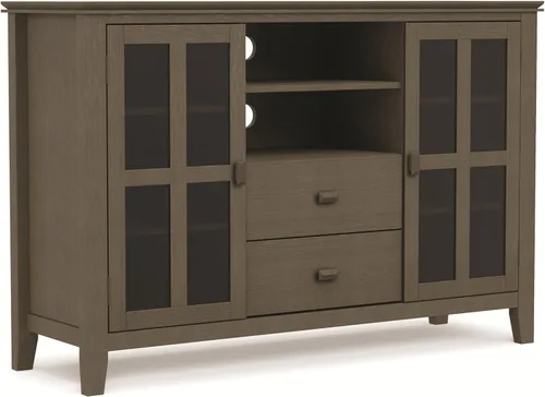 SIMPLIHOME Artisan Mueble para TV de madera maciza de 53 pulgadas de ancho estilo transicional en gris Farmhouse para televisores de hasta 60